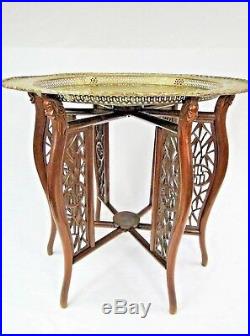 TABLE D'APPOINT CHINE Ca 1920 ANTIQUE CHINESE TABLE PLATEAU LAITON GRAVE DECOUPE