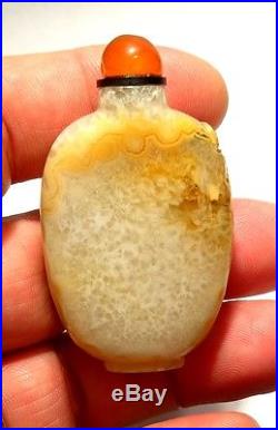 Tabatiere Chinoise En Agate Qing 18°/19°s. Ancient Carved Agate Snuff Bottle