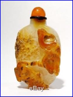 Tabatiere Chinoise En Agate Qing 18°/19°s. Ancient Carved Agate Snuff Bottle