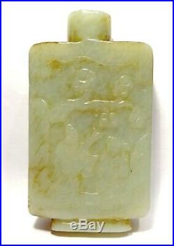 Tabatiere Chinoise En Jade Jadeite- Qing 19°s Ancient Carved Jade Snuff Bottle