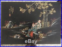 Tableau laque 1930's or 40's Vietnam painting antique Chinese lacquer