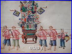 Tableau peinture chinoise ancienne Canton 19 siècle feuille papier riz chinois 2