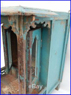 Temple de Maison Bleu Tiroir Gujarat Ancien Piece d'Origine Bois Inde 34x42x54cm