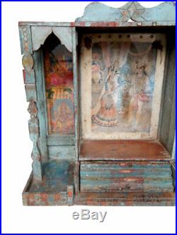 Temple de Maison Tiroir Gujarat Ancien Piece d'Origine Bois Inde 64x16x61cm
