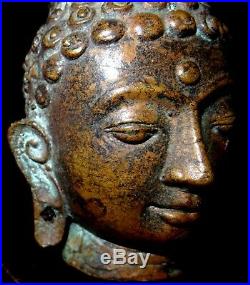 Tete De Bouddha Shakyamuni En Bronze- Thailand Siam Sukhothai Bronze Buddha Head