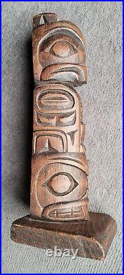 Totem Indien Kwakiutl Côte Pacifique Nord-Ouest Canada 24,5 cm bois bien sculpté