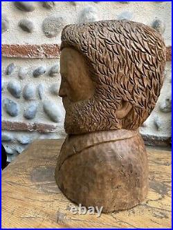 Très Belle Sculpture Tête Visage Buste Victor Hugo Bois Sculpté Art Brut