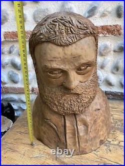 Très Belle Sculpture Tête Visage Buste Victor Hugo Bois Sculpté Art Brut