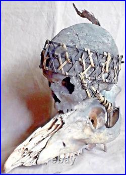 Tribal Clay Human Skull tied on an Animal Skull Indonesia age unknown