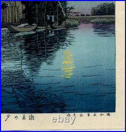 UWEstampe japonaise originale Kawase Hasui 1930 Evening at Itako 17