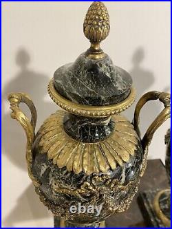 Urnes Ou Vases Ballustres En Marbre De Mer Et Bronze Doré Anciens