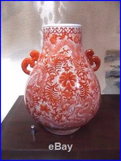 Vase Chinois dragons vintage grand rouge chinese red chinesische Vase vaso chino