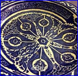 Very Large Dish Persian Blue Islamic Antique Ceramic North Africa Morocco 1900's