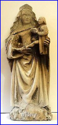 Vierge A L'enfant Sculptee En Pierre Calcaire Periode Renaissance 1600 Ap. Jc