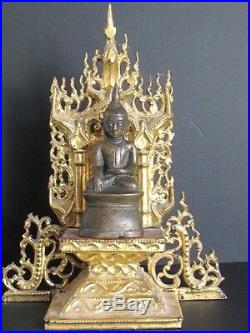 Vieux Bouddha Shan en Bronze avec son Autel, BIRMANIE