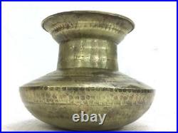 Vintage Ancien Rare Main Crafted Unique Forme Ligne Gravé Laiton Fleur Vase Pot