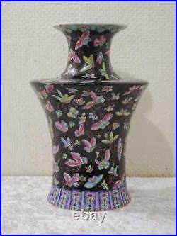 XL Famille Noir Porcelaine Design Vase Chine Fleurs Papillons 29,7 CM