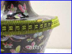 XL Famille Noir Porcelaine Design Vase Chine Fleurs Papillons 29,7 CM